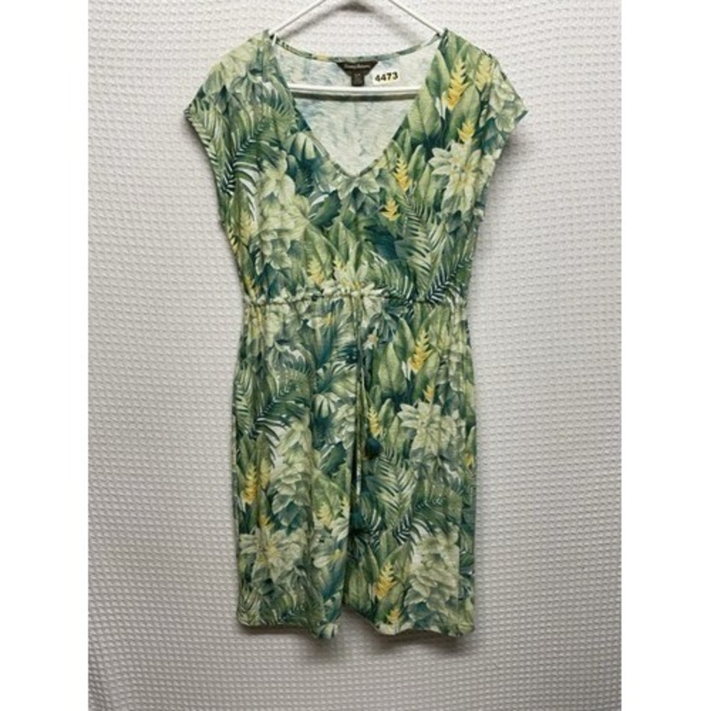 NWOT Tommy Bahama Green Palm Print Waist Definedо V-Neck Dress Women SP China